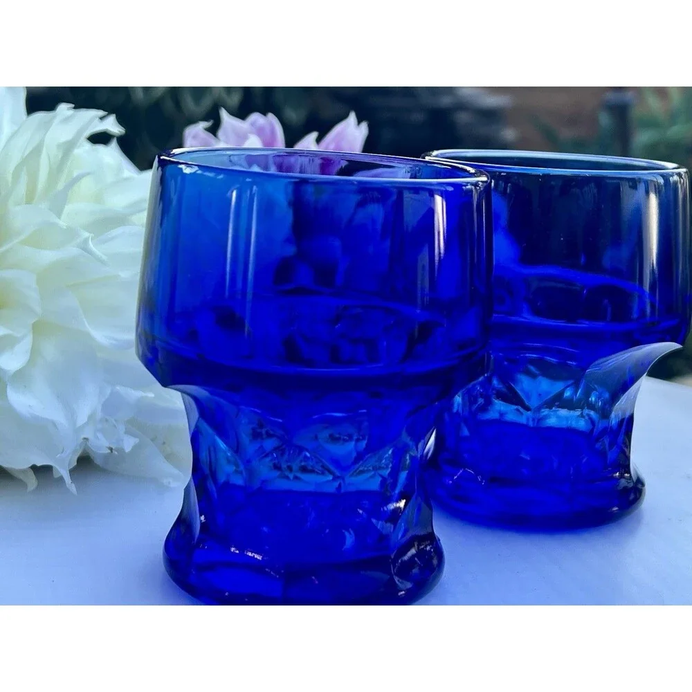 Vintage 1950’s Viking Glass Georgian Cobalt Blue Tumblers Set of 2 Mid Century